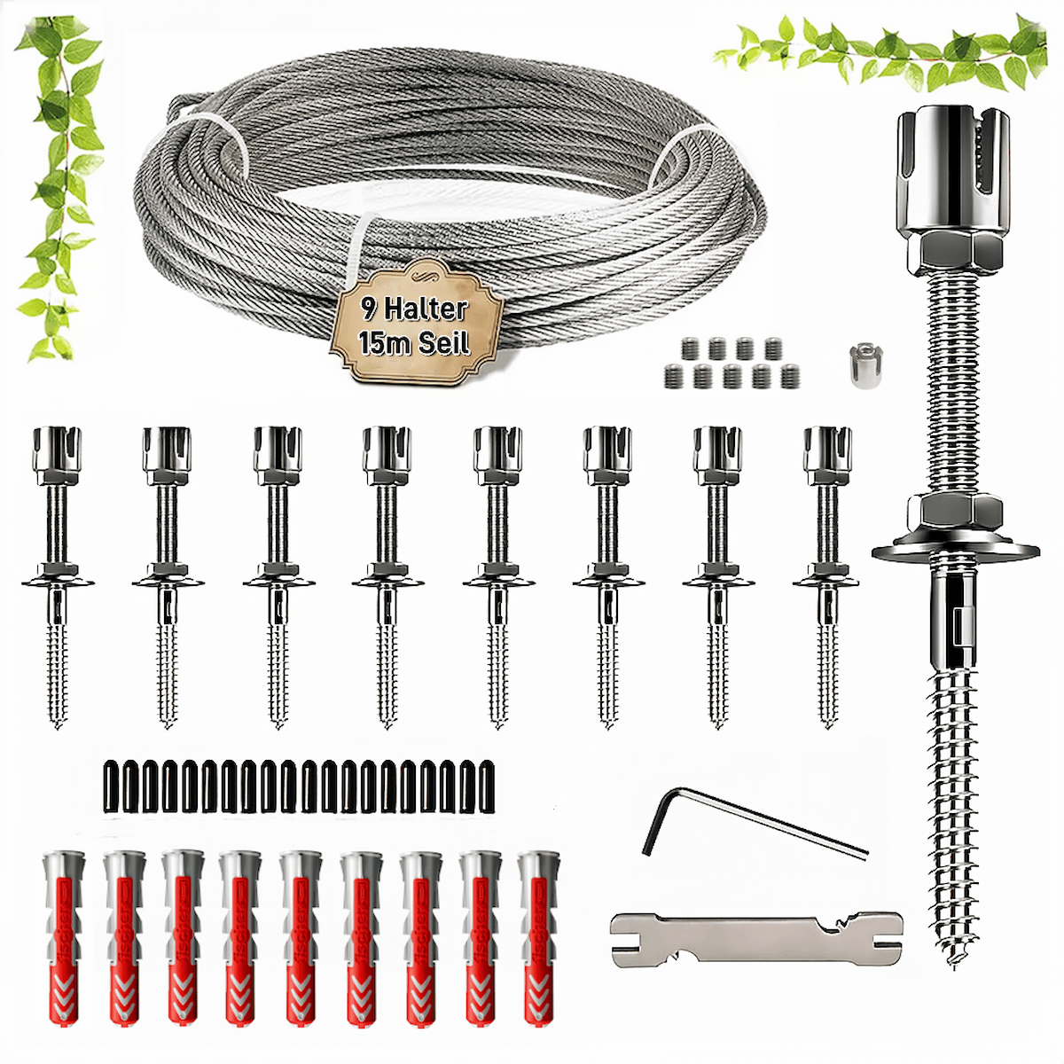 9x Rankhilfe Wand Edelstahl Metall Halter Drahtseil Kletterhilfe Pflanzen Stütze von Mein Shop