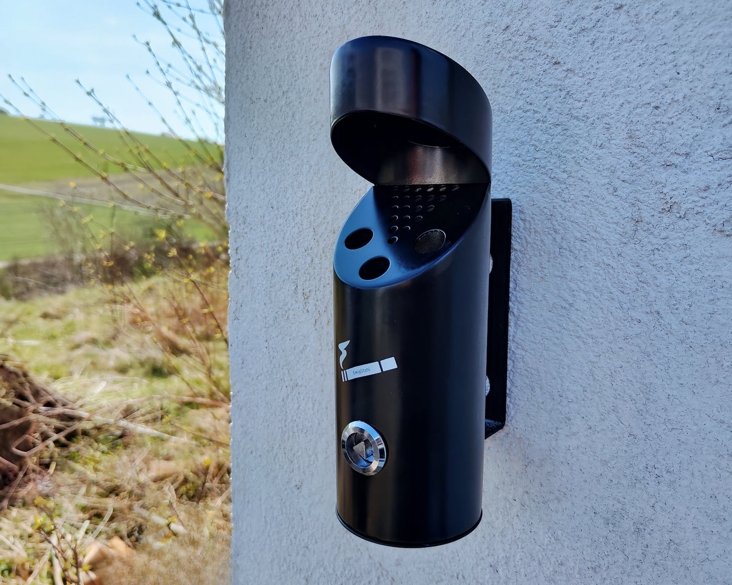 Aschenbecher für draußen – wetterfest & abschließbar – Wandaschenbecher Metall mit Deckel – groß, Outdoor, für Außenbereich, Gastronomie, Firma von EwigStahl – Meier Metalltechnik