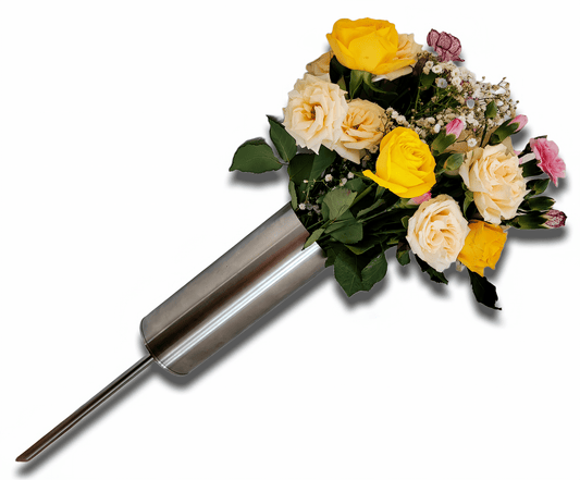 Grabvase Edelstahl massiv Wetterfest Friedhof Grabschmuck Blumenvase + Erdspieß von Mein Shop
