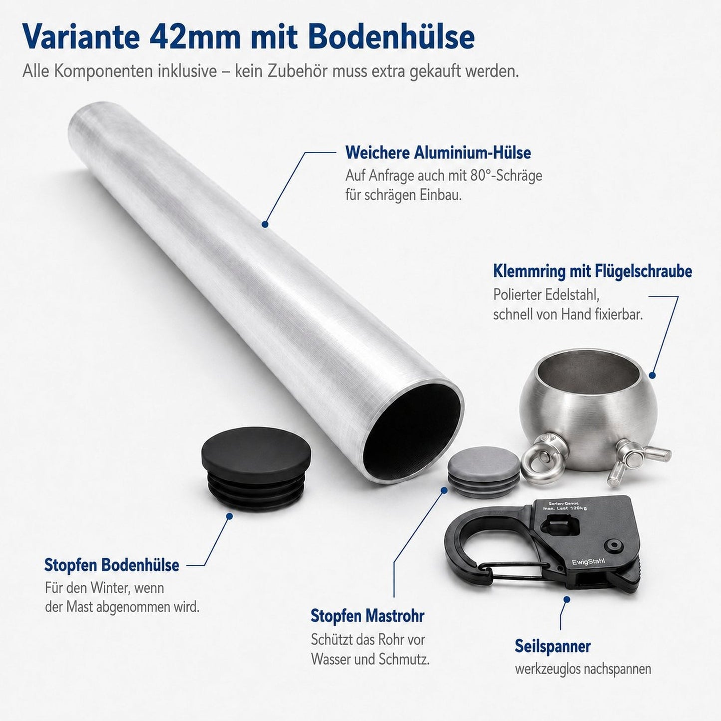 Sonnensegelmast 3m Höhenverstellbar Edelstahl Sonnensegel Mast Pfosten Stange von EwigStahl – Meier Metalltechnik