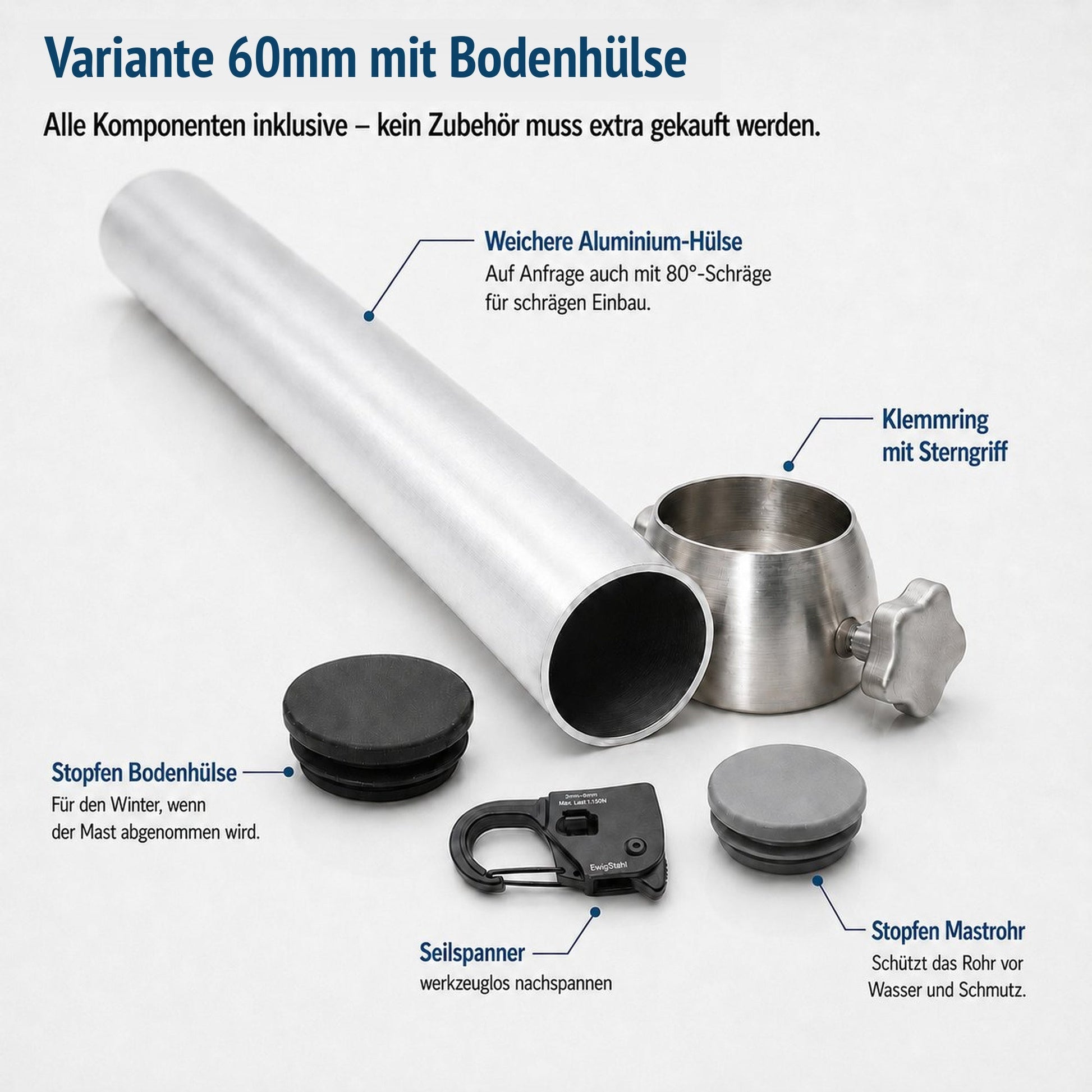Sonnensegelmast 3m Höhenverstellbar Edelstahl Sonnensegel Mast Pfosten Stange von EwigStahl – Meier Metalltechnik